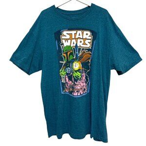Star Wars Boba Fett Graphic T-Shirt Heather Teal Short Sleeve Crewneck Unisx 2XL